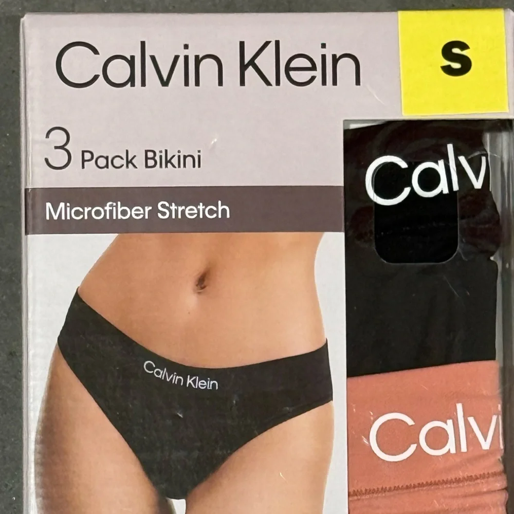 Calvin Klein Bikini Panties S 4-6 3-pack Microfiber Stretch Black Coral Tan NEW